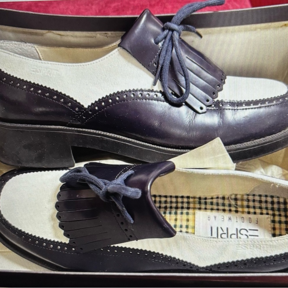 Vintage Esprit women’s navy white spectator spat shoes size 10B